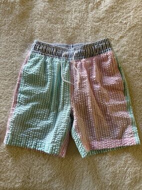 Crewcuts Pink & Blue Seersucker Swim Trunks